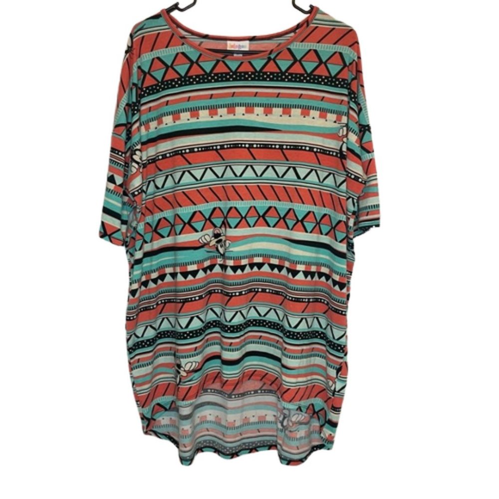 LuLaRoe Women's Disney Goofy Multiprint Striped Irma Tunic Top Size XL